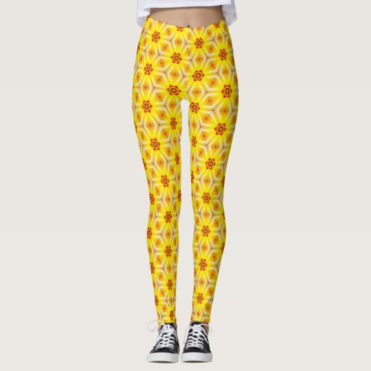 Leggings du concepteur d'oeuvres d'art jaune et or (Devant)