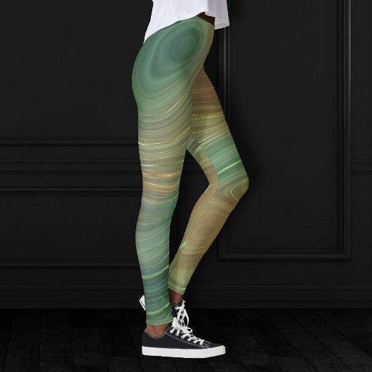 Leggings Earthy Olive Strata | Agate d'encre verte et dorée