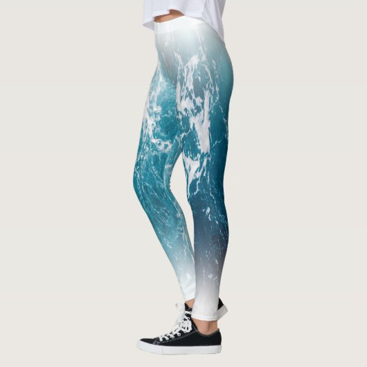 Leggings Eau de mer blanche bleu mousse ondulée (Gauche)