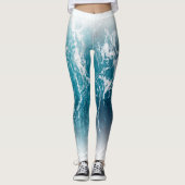 Leggings Eau de mer blanche bleu mousse ondulée (Devant)