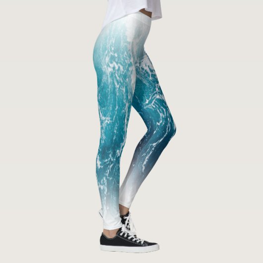 Leggings Eau de mer blanche bleu mousse ondulée (Droite)