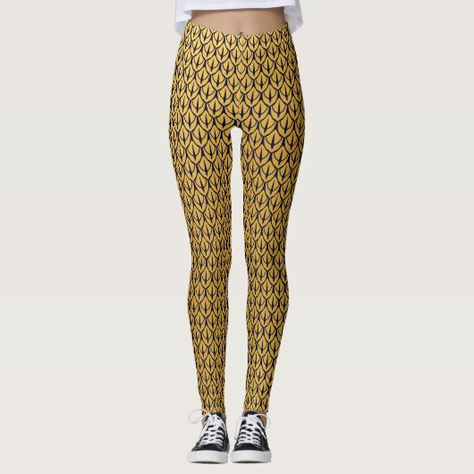 Leggings Écaille de dragon Art déco - Écailles bleues et do (Devant)