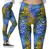 Leggings Écaille de Sirène Bleu Jaune Dragon