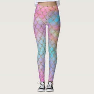 Leggings Écailles de Sirène Colorées Jolies Pastel Rose Vio