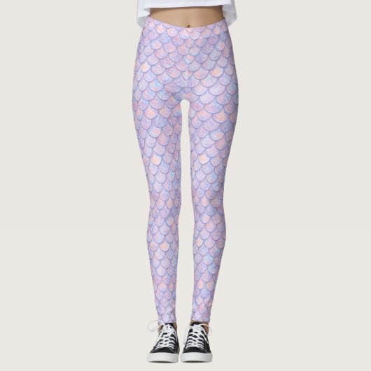 Leggings Écailles de sirène pailletées fausses rose bleu br (Devant)