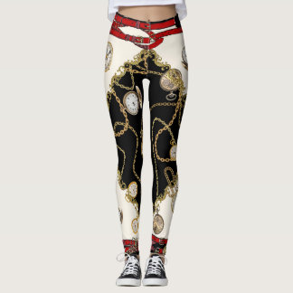 Leggings Écart vintage : Motif d'horloge à chaîne