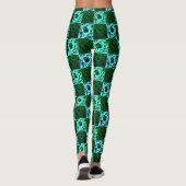 Leggings Échecs ou cyan vert et bleu ciel, avec rectangle (Dos)