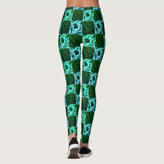 Leggings Échecs ou cyan vert et bleu ciel, avec rectangle (Dos)