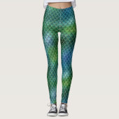 Leggings Échelle de sirène bleue verte (Devant)