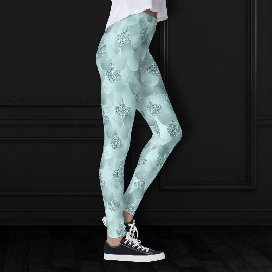 Leggings Échelle Mermaid Luxe | Monnaie de mer vert Aqua Sh