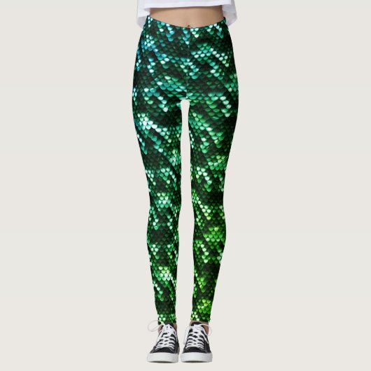 Leggings Echelles de sirène vert foncé et clair (Devant)