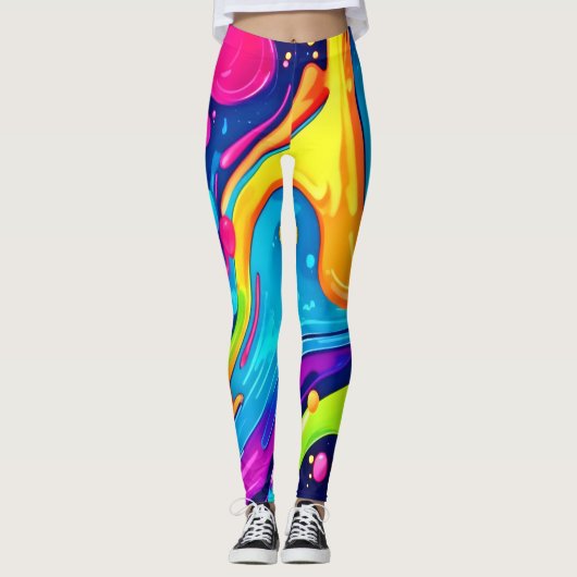 Leggings Éclaboussure d'art abstrait néon vibrant (Devant)