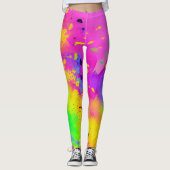 Leggings Éclaboussure de peinture abstraite néon rose (Devant)