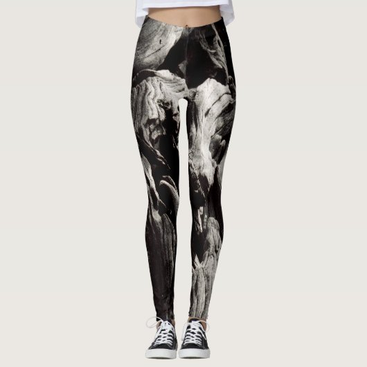 Leggings Écorce d'arbre noir et blanc (Devant)