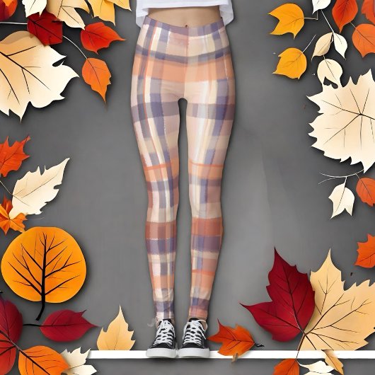 Leggings écossais écossais beige orangé chèque moderne