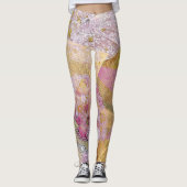 Leggings Écoulement en soie rose de Koi d'or (Devant)