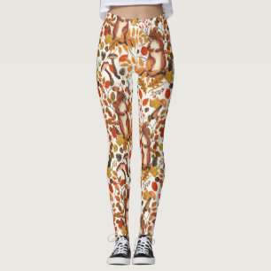 Leggings Écureuils d'automne et flore automnale sur le blan