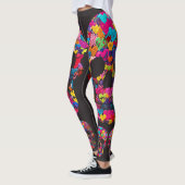 Leggings Edgy Skull Pattern | Colorful Skulls on Black (Gauche)