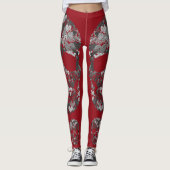 Leggings Edgy Skull Pattern | Grey Skulls on Red (Devant)