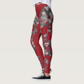 Leggings Edgy Skull Pattern | Grey Skulls on Red (Gauche)