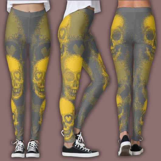 Leggings Edgy Skull Pattern | Yellow and Grey