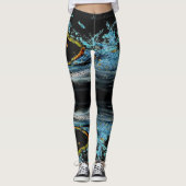 Leggings Effet de vague : Abstrait bleu sur noir (Devant)