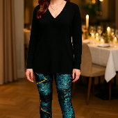 Leggings Effet de vague : Abstrait bleu sur noir