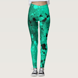 Leggings Effet Dessin de peinture vert et noir