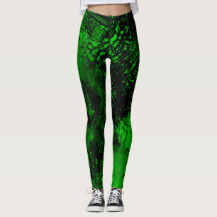 Leggings Effet Dessin de peinture vert et noir