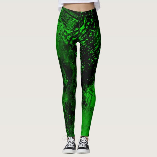 Leggings Effet Dessin de peinture vert et noir (Devant)