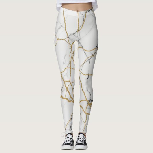 Leggings Effet marbre avec veines or (Devant)