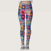 Leggings Effet Motif Carré Crochet Granny (Devant)