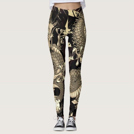Leggings Effet Tatouage Tatouage Dragon Splash (Devant)