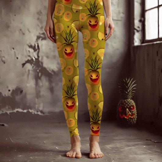 Leggings Éffrayant ananas Halloween amusant Jaune Jaune