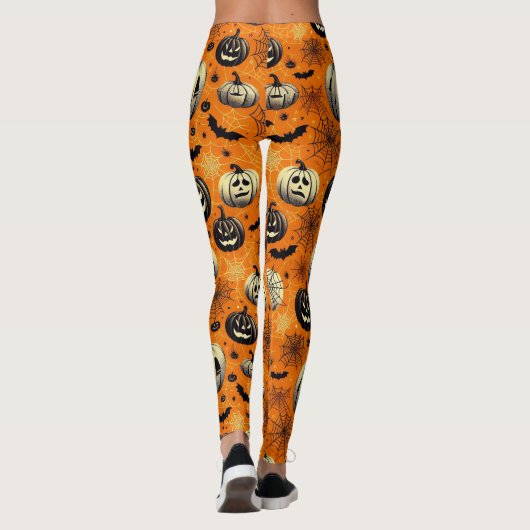 Leggings Éffrayant Jack O Lanterns Orange Citrouille Spider (Dos)