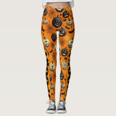Leggings Éffrayant Jack O Lanterns Orange Citrouille Spider (Devant)