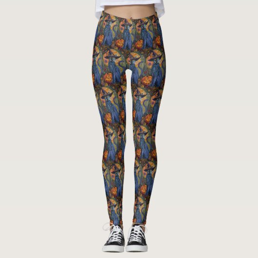 Leggings Éffrayant Russe Bleu Chat Halloween Citrouille sor (Devant)