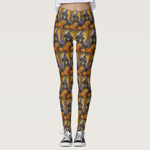 Leggings Éffrayant Tuxedo Chat Halloween Sorcière Et Citrou