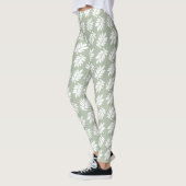 Leggings Elder Leaf Pattern White on Green (Gauche)
