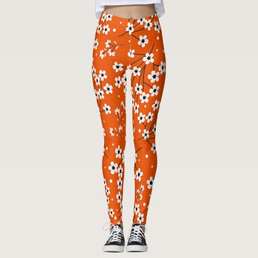Leggings Élégance asiatique : Rouge Floral sans fil impress (Devant)