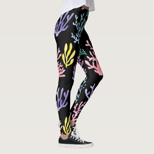 Leggings Élégance des récifs de corail : Motif d'aquarelle (Droite)