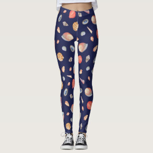 Leggings Elégance du coquillage : Motif bleu d'été.