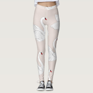 Leggings Elégance du cygne : Motif blanc ornemental.