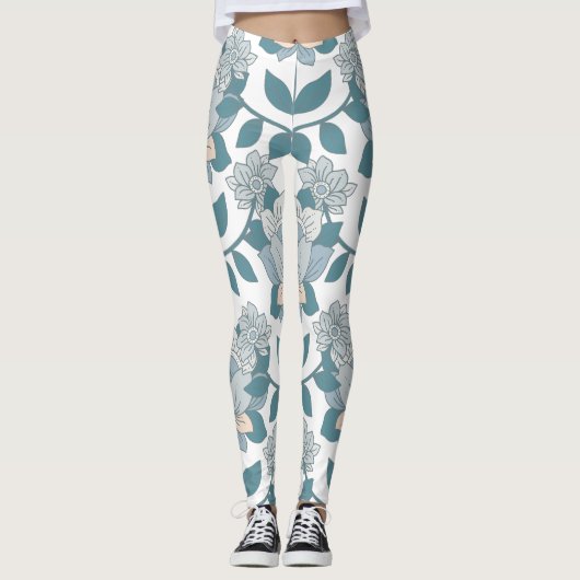 Leggings Élégance florale turquoise Jambes des femmes (Devant)