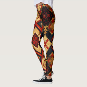 Leggings Elégance géométrique Motif sans couture Rouge Or N