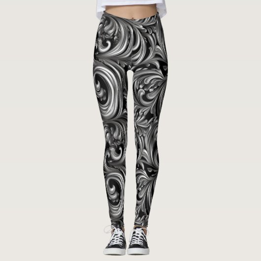 Leggings Élégance liquide - motif liquide noir métallique (Devant)