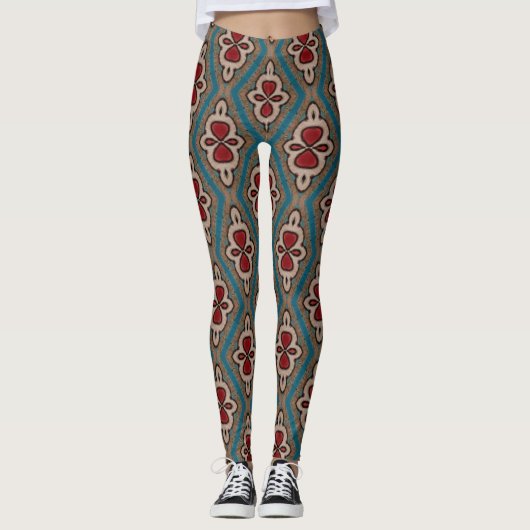 Leggings Elégance Motif Carrelage Cyan Rouge Cuivre Azulejo (Devant)