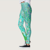 Leggings Elegant Aqua et Vert Limelight Hydrangea Détail (Gauche)