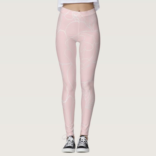 Leggings Elégant Argent Rose Floral Dessin Rose Design (Devant)