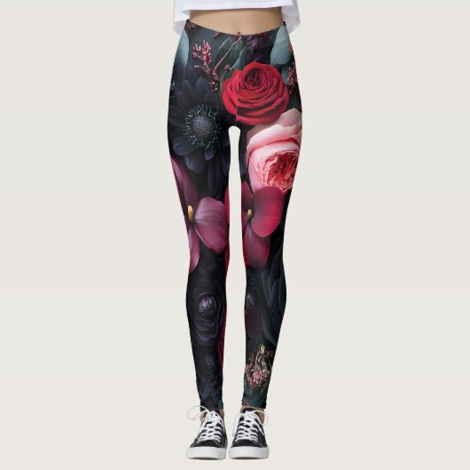 Leggings Élégant arrangement floral foncé avec Roses (Devant)